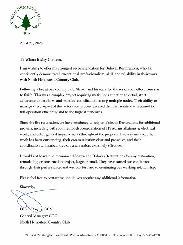 North Hempstead Country Club Review of Bulovas Restoration
